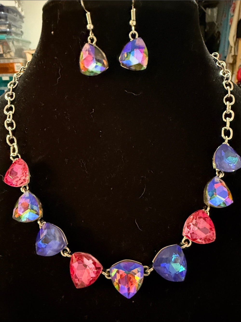 New Women’s 12.5” Crystal Teardrop Necklace & Earrings Set - Multicolor